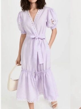 Fanm Mon Lavender Eyelet Wrap Midi Dress XS New with tags